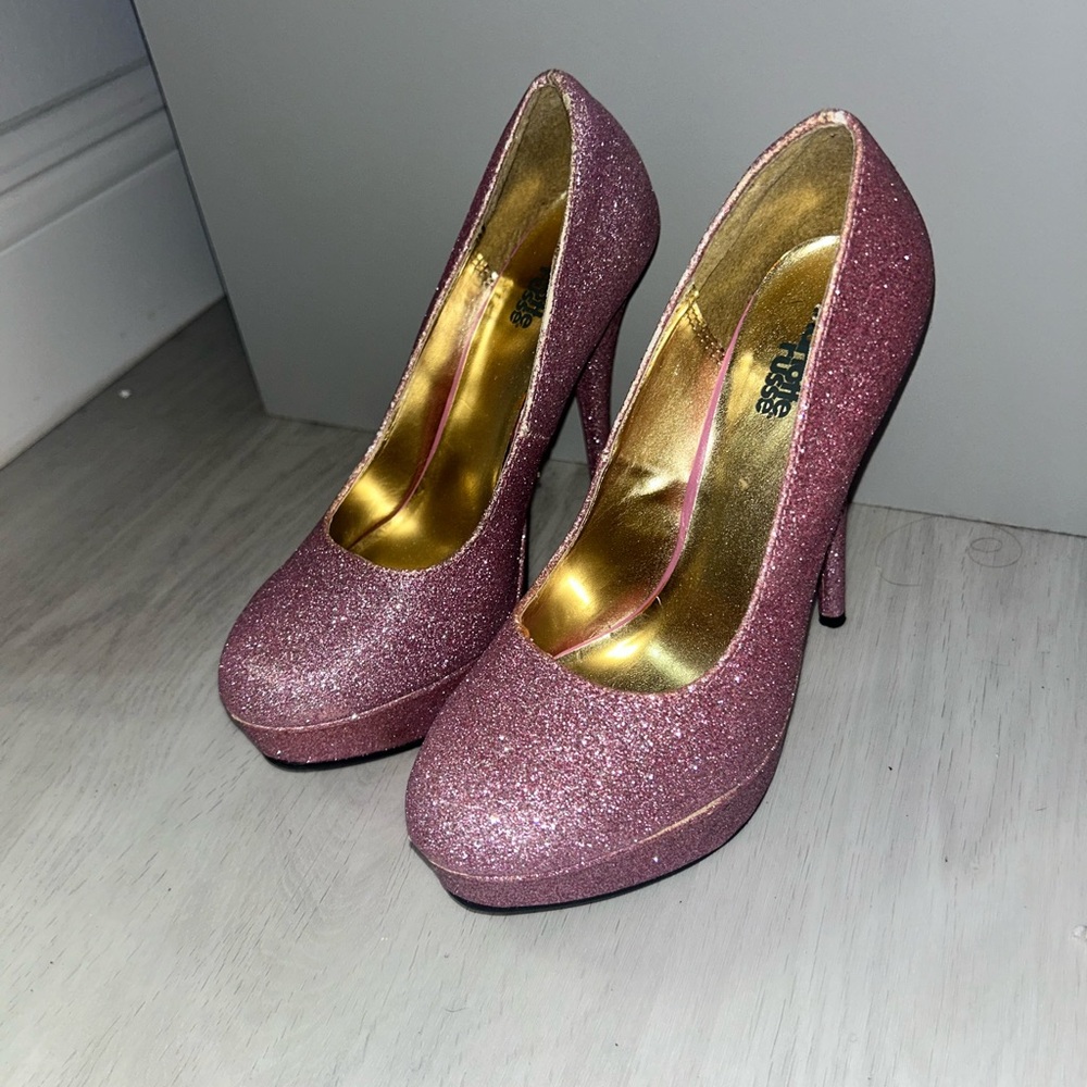Charlotte Russe Pink Glitter Platform Heels